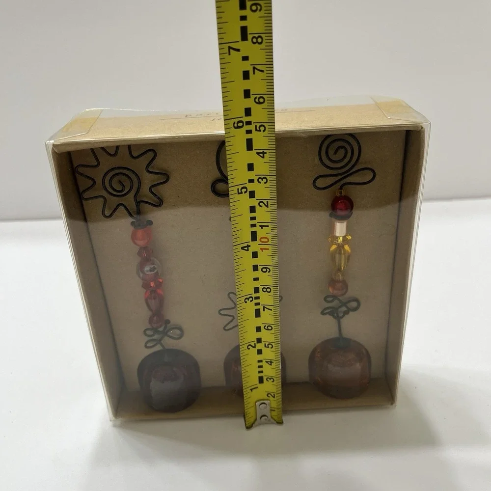 Vintage Pier 1 Imports Photo/Notes Holders Set Of 3 Red Orange Glass Beads Wire